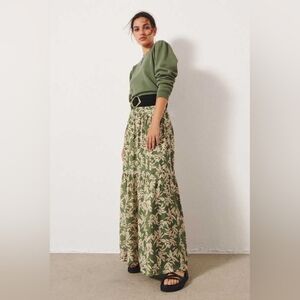 ba&sh Tally Boho Green Earth Tone Skirt With Cream Botanic Print